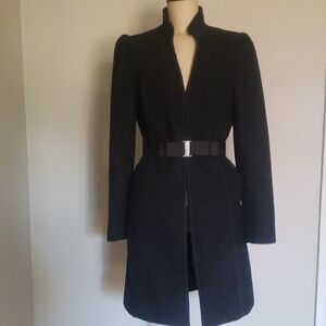 Elegant Black Belted Women's Trench Coat